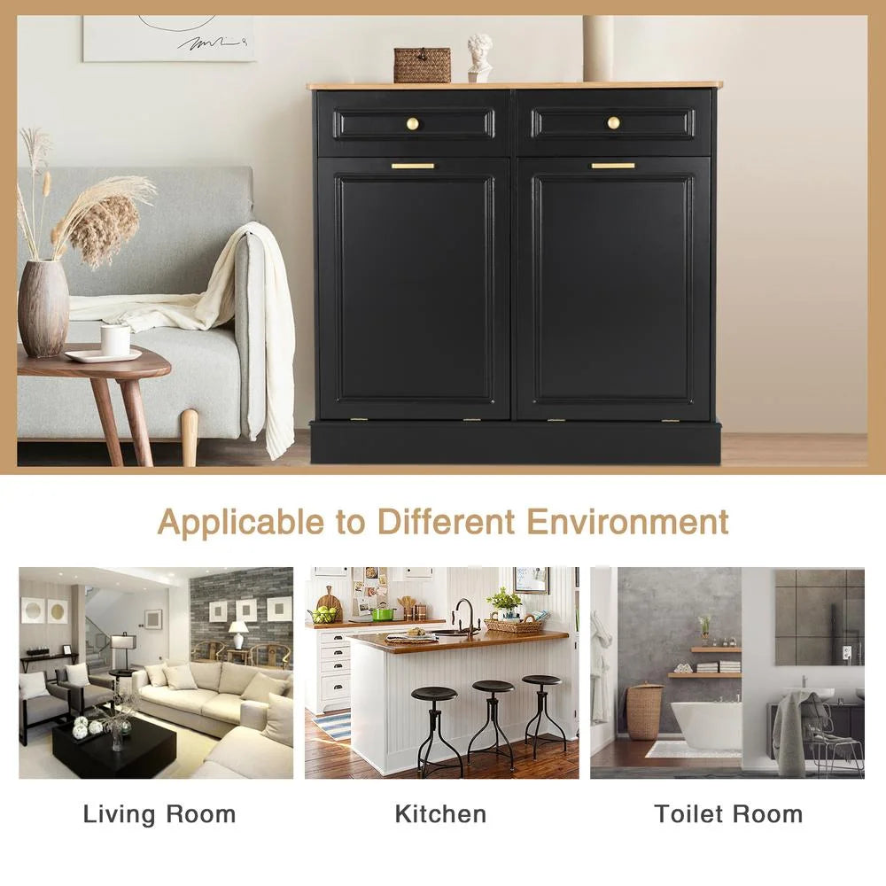 Eclife 20 Gallons Double Tilt Out Trash Cabinet Wood Tabletop, Upgrade Gray, WB010GY