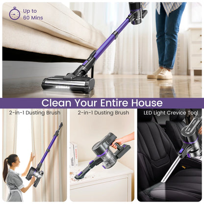 YOMATECH Cordless Vacuum Cleaner, 30Kpa/365W Powerful Stick Vacuum, 6 in 1 Lightweight Vacuum Cleaners for Home Hardfloor Carpet Pet Hair