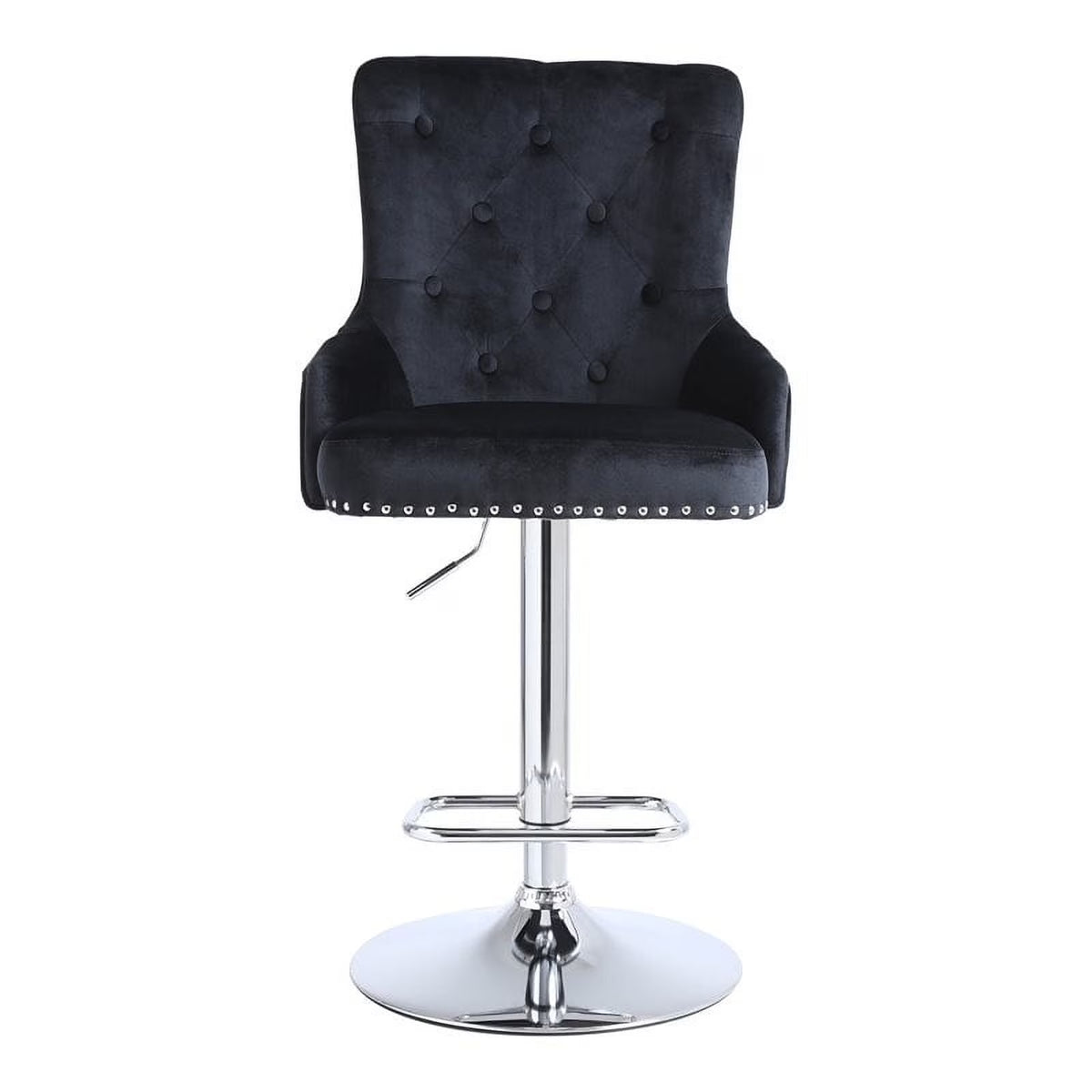 Alexent  2PCS Swivel Bar Stools, High Back, Button Tufted, Silver Footrest and Nailhead Trim Swivel Bar Chairs for Kitchen, Bar Velvet Upholstered Bar Stools, Dark Blue