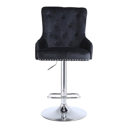 Alexent  2PCS Swivel Bar Stools, High Back, Button Tufted, Silver Footrest and Nailhead Trim Swivel Bar Chairs for Kitchen, Bar Velvet Upholstered Bar Stools, Dark Blue