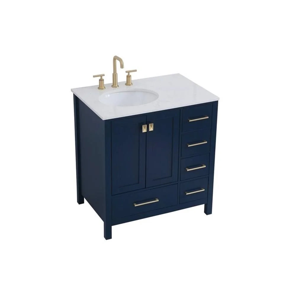 Elegant Decor Irene 32" Solid Wood and Stone Single Bathroom Vanity in White