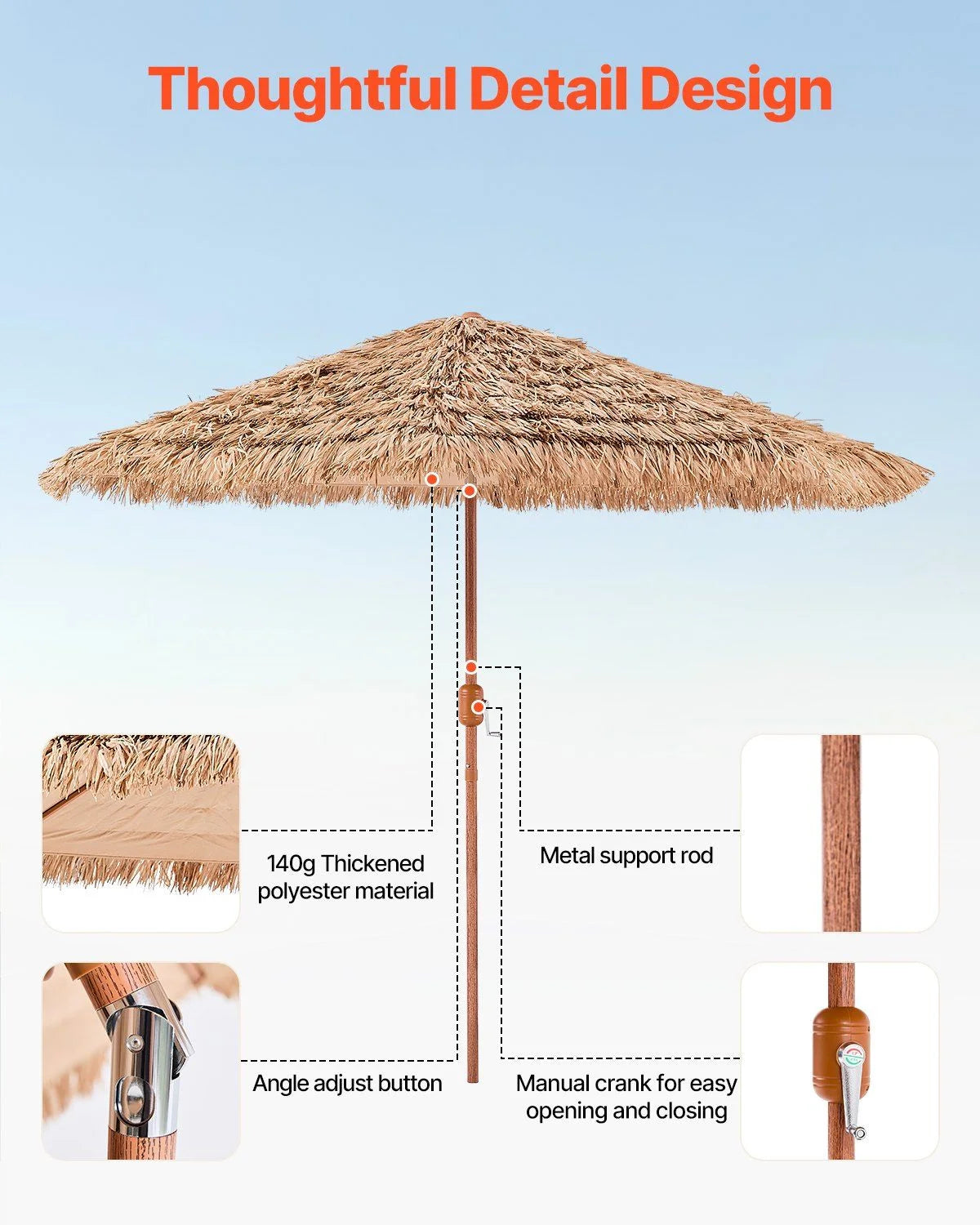 Tiki Umbrella Thatched Patio Umbrella 9 ft Poolside Patio Beach Umbrella