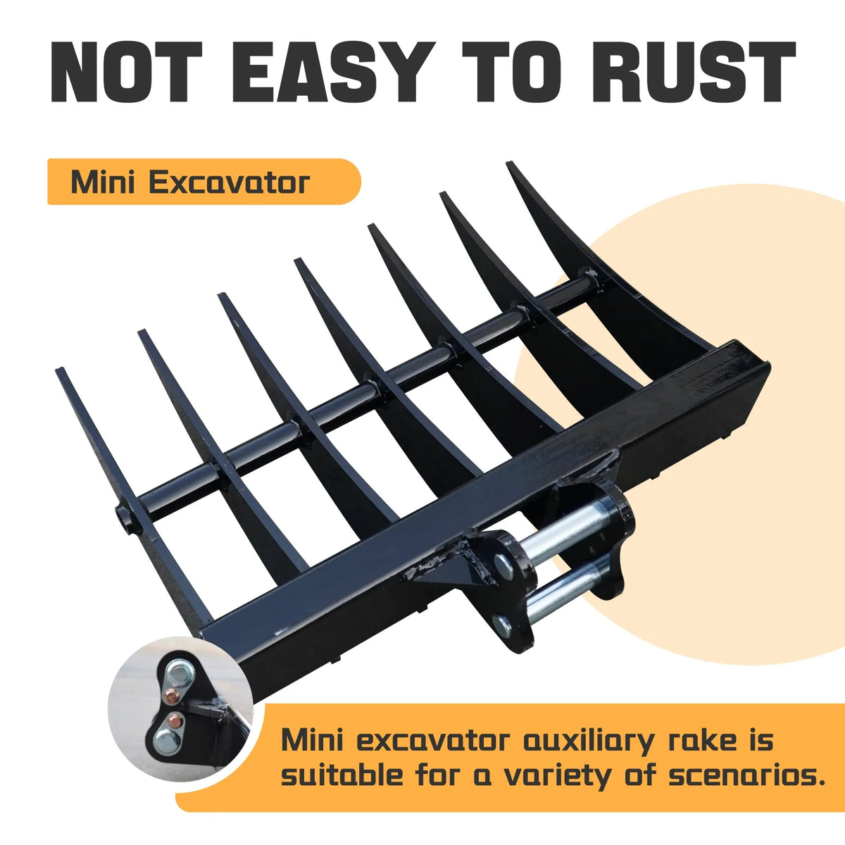 MachPro Mini Excavator Rake, 31'' Mini Excavator Attachments, 9 Tooth Wide Backhoe Digger Accessories Rake Use for Land Clearing, Debris Removing