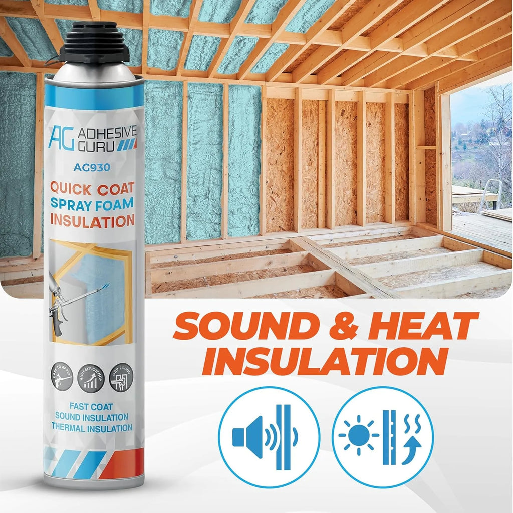 Adhesive Guru Spray Foam Insulation Kit (24 x 32.80 oz), Polyurethane Self-Expanding Spray Adhesive Foam, Closed Cell Heat Insulation and Acustic Spray with Cleaner and Dispensing Gun - 24 Pack
