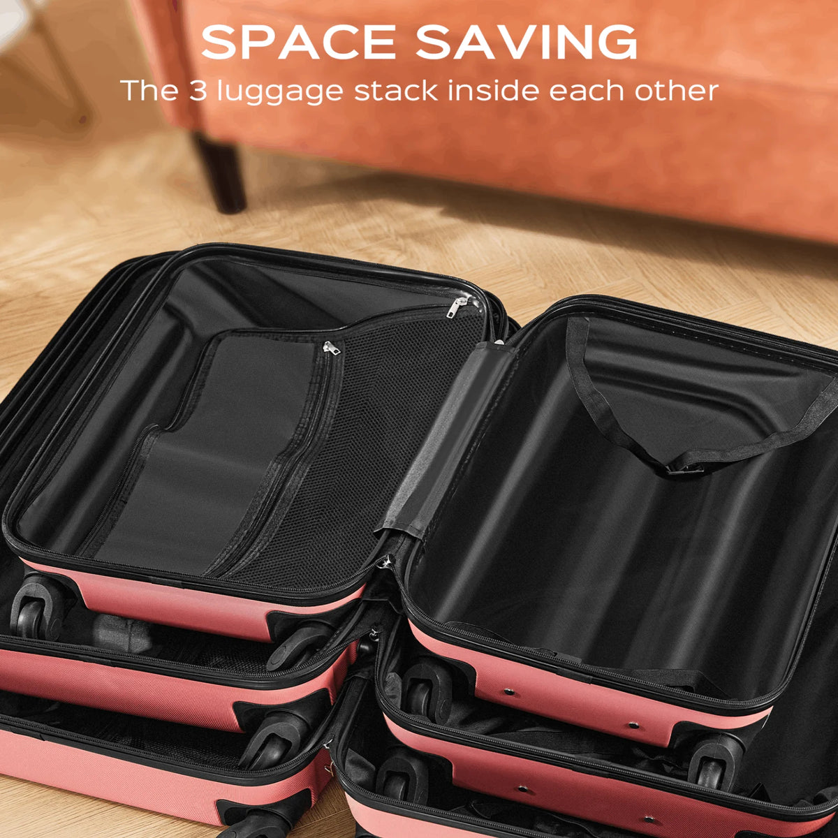 9 Piece Luggage Sets, Hard 20 24 28 inch Luggage with 6 Pieces Organize Bags Travel Suitcases Sets with Wheels, Rose