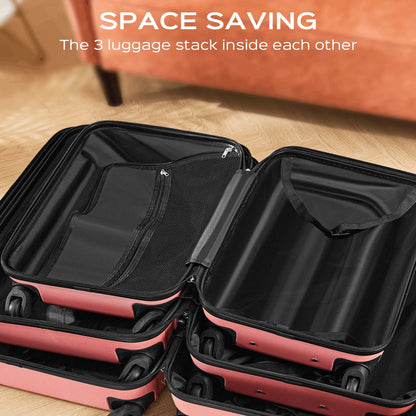 9 Piece Luggage Sets, Hard 20 24 28 inch Luggage with 6 Pieces Organize Bags Travel Suitcases Sets with Wheels, Rose