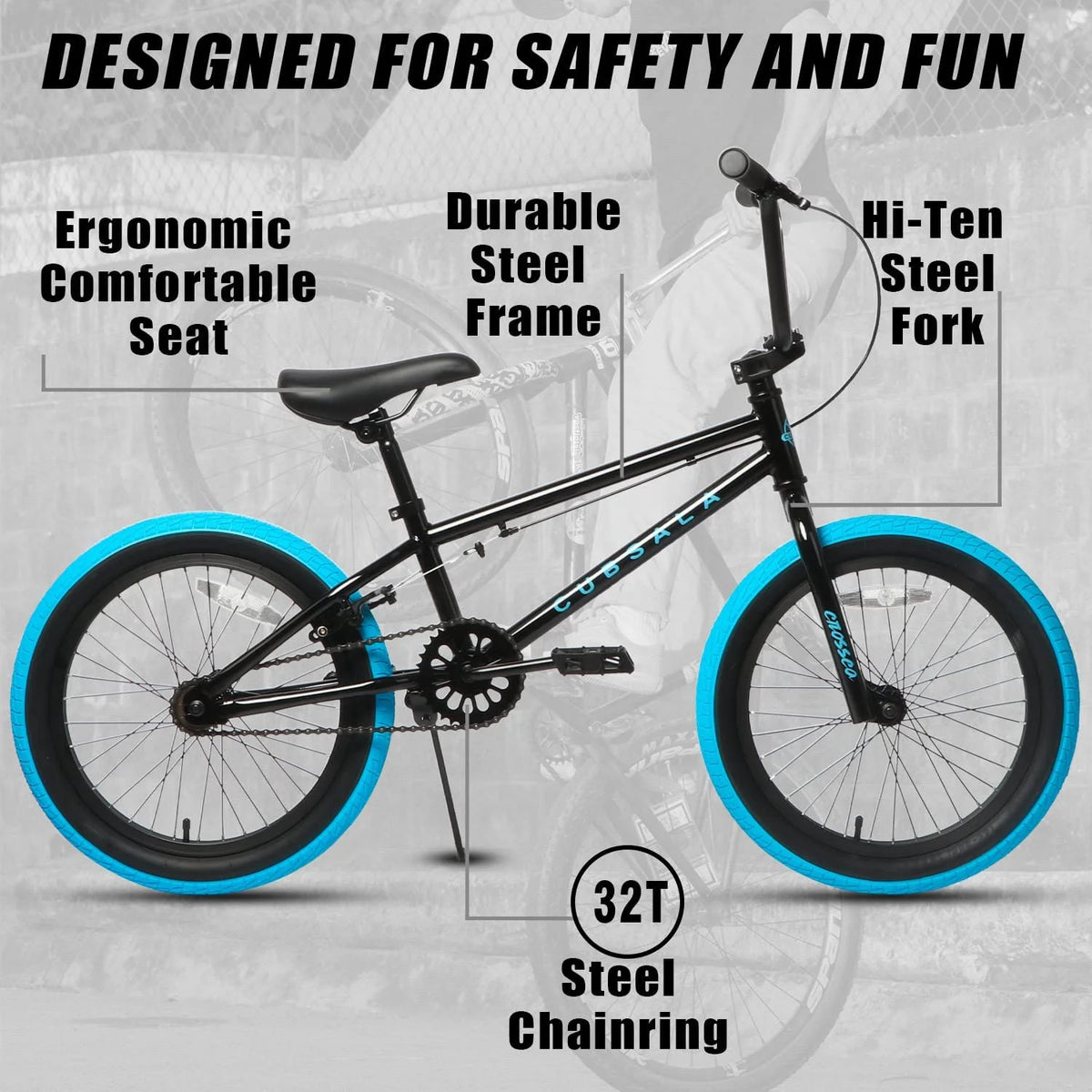 cubsala 20 in Freestyle BMX Kids Bike for Age 6-14 Years Old Boys Girls , Black & Green