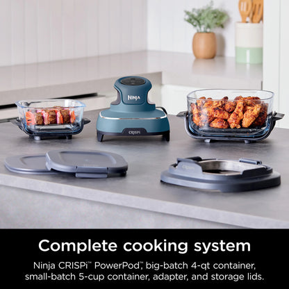 Ninja Crispi 3-in-1 Portable Glass Air Fryer Cooking System, 1500W, 4-Qt & 5-Cup TempWare Glass Containers with Storage Lids, Microwave, Freezer & Dishwasher Safe, White, FN100WH