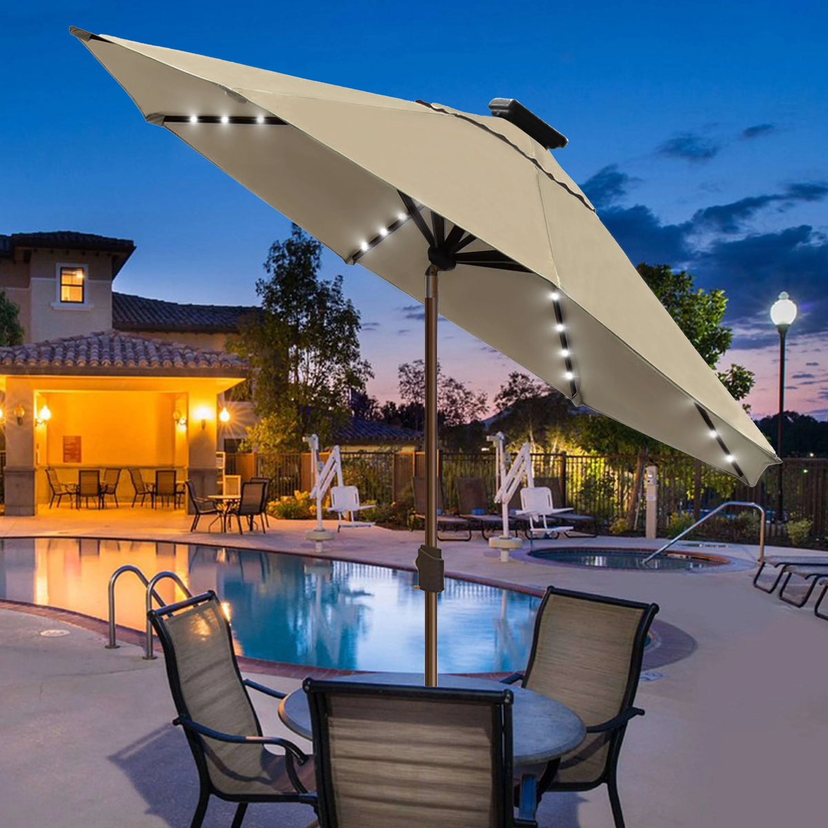 EliteShade Sunbrella Solar Umbrellas 9ft Market Umbrella with 80 LED Lights Patio Umbrellas Outdoor Table Umbrella with Ventilation and 5 Years Non-Fading Top,Ruby