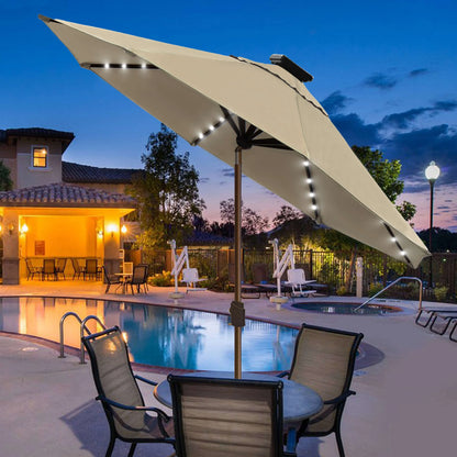 EliteShade Sunbrella Solar Umbrellas 9ft Market Umbrella with 80 LED Lights Patio Umbrellas Outdoor Table Umbrella with Ventilation and 5 Years Non-Fading Top,Ruby