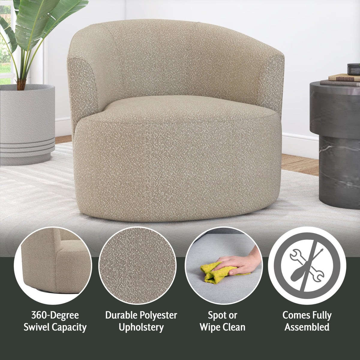 Mainstays Boucle Swivel Accent Chair, Taupe