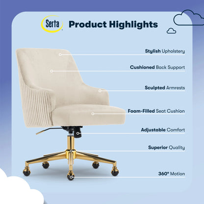 Serta Scarlett Modern Mid-Back Office Chair Velvet Fabric Gold Metal Base Pink