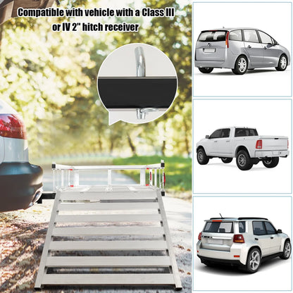 Costway 50'' x 29.5'' Aluminum Cargo Carrier with Ramp Hitch-Mounted Mobility Carrier Hauler