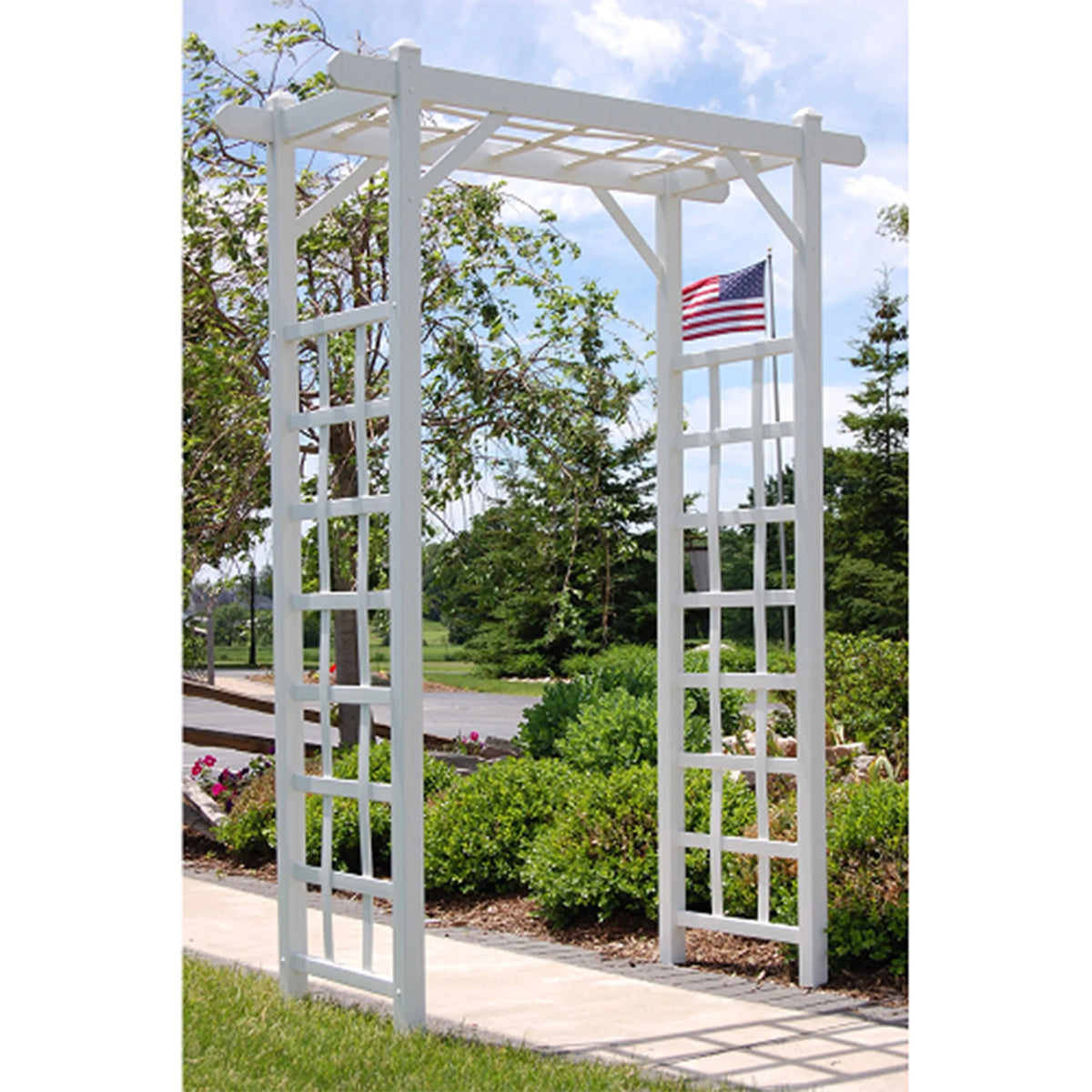 Dura-Trel Elmwood Arbor 57" x 84" PVC Outdoor Garden Arch Lattice Trellis