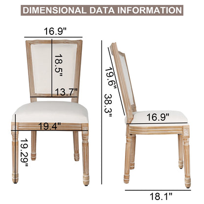 French Dining Chairs Set of 2 Beige Natural Fabric Round Back with Solid Wood Legs and Frame for Bedroom Dining Room Kitchen