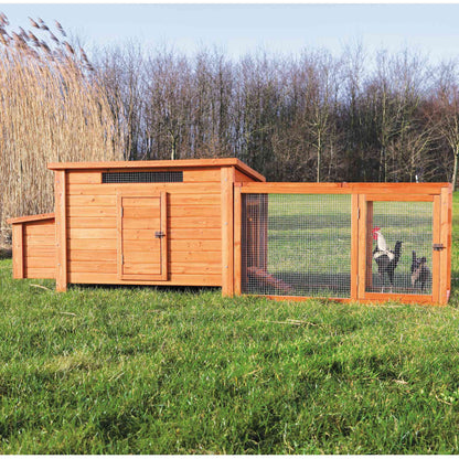 TRIXIE Weatherproof Outdoor Wooden Chicken Coop with 2 Nesting Boxes & Run, Brown