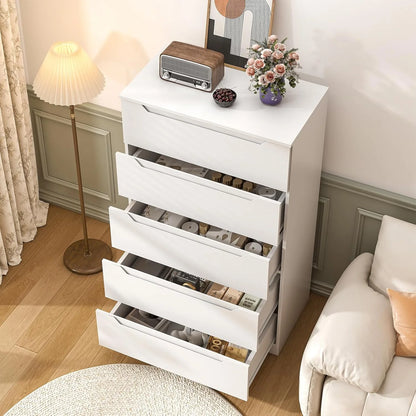 Winkalon Vertical 5 Drawer Dresser, Wood Storage Cabinet with Upgraded Stable Base for Bedroom Living Room, Black
