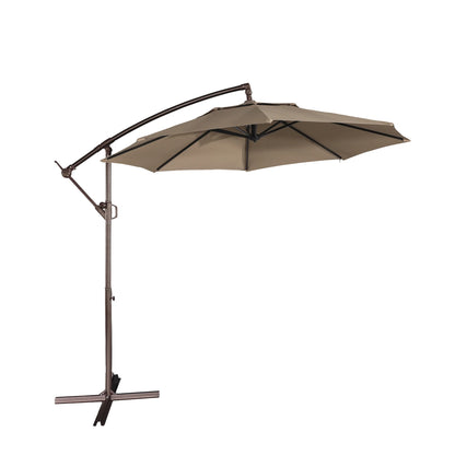 Mondawe 10ft Solar Lights Offset Cantilever Patio Umbrella - with Light, LED Lighted Offset Hanging Patio Outdoor Market Umbrella UPF50+ UV Protection with Crank,Navy Blue