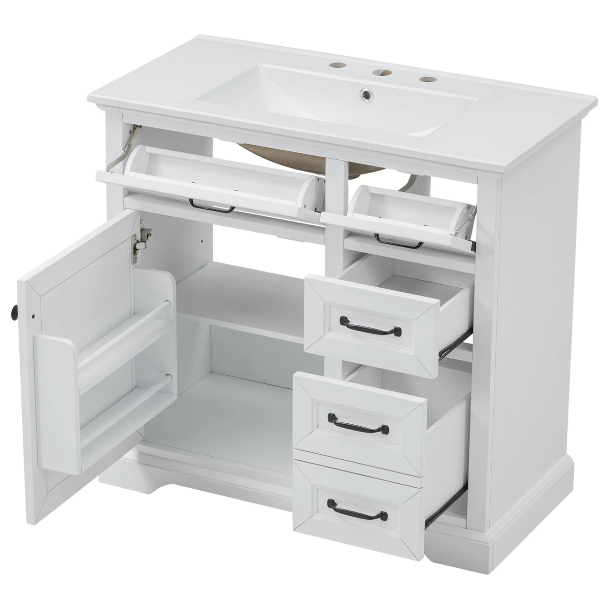 Christopher Knight Home 36" Bathroom Vanity with Sink, Tip-out Drawers, Soft-Close Doors, Grey