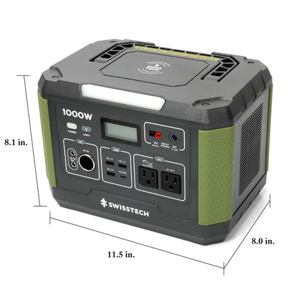 Swiss Tech 1000W portable power station 999Wh solar generator for camping & emergency use