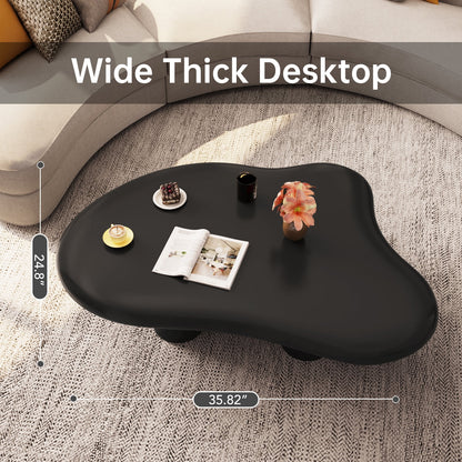 Guyii Cream White Coffee Table with 4 Legs, Irregular Side Table, Modern Wood Tea Table for Living Room, Apartment, Office