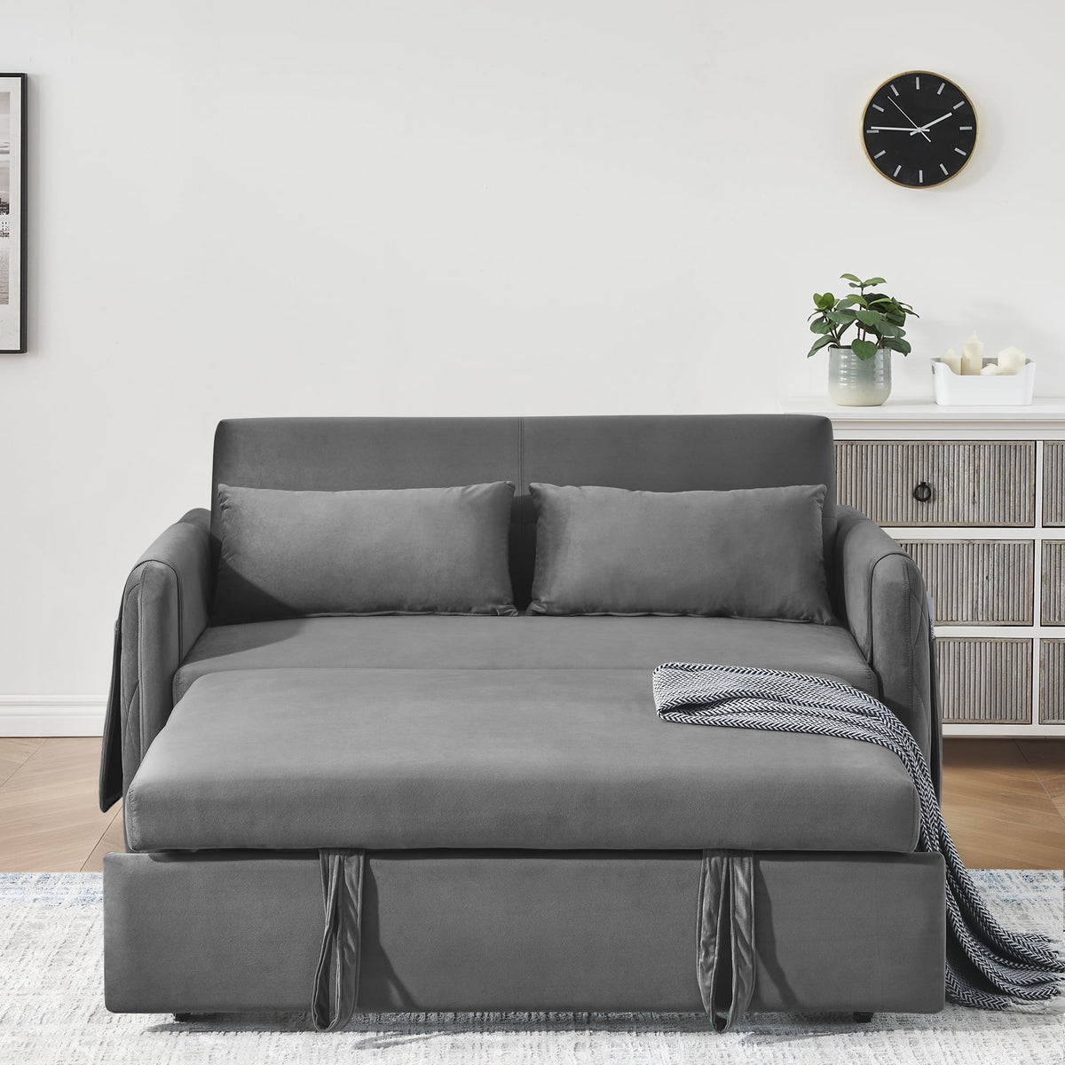 Convertible Sofa Bed,3 in 1 Sleeper Sofa with 2 Pillows and Adjustable Backrest for Living Room Office,Black