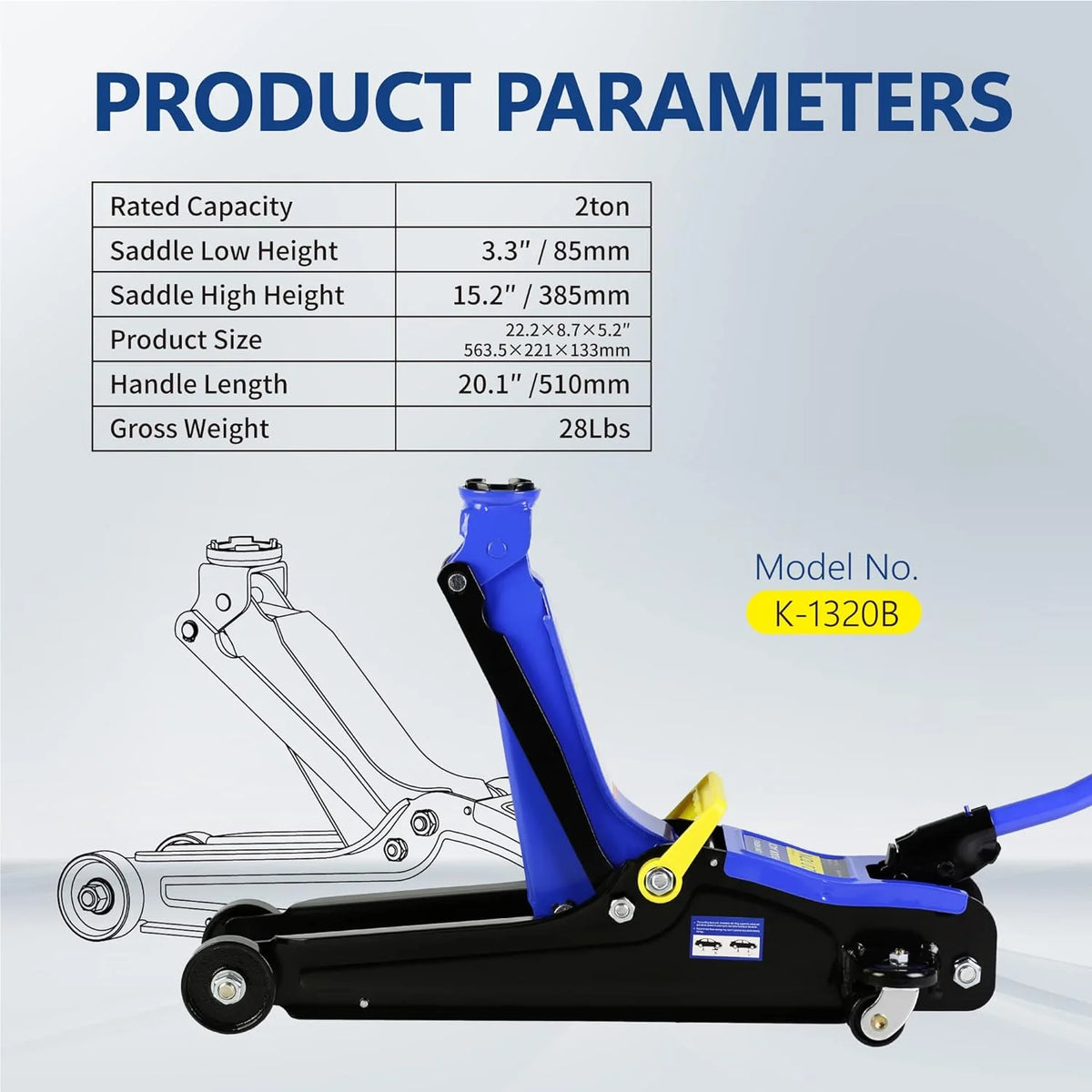 POVANLI Floor Jack, 2 Ton Low Profile Floor Jack, 3t jack stand Tire Repair Kit Heavy Duty Steel Racing Floor Jack with Single Piston Quick Lift Pump, Floor Jack Lifting Range 3.3"-15.2"