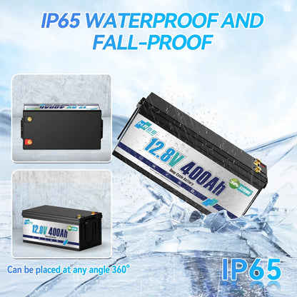 12V 400Ah LiFePO4 Lithium Battery,5120Wh,3200W Max,15000+ Deep Cycles Group 8D Battery,for RV Solar Fishing Trolling Motor Marine,Built in 200A BMS