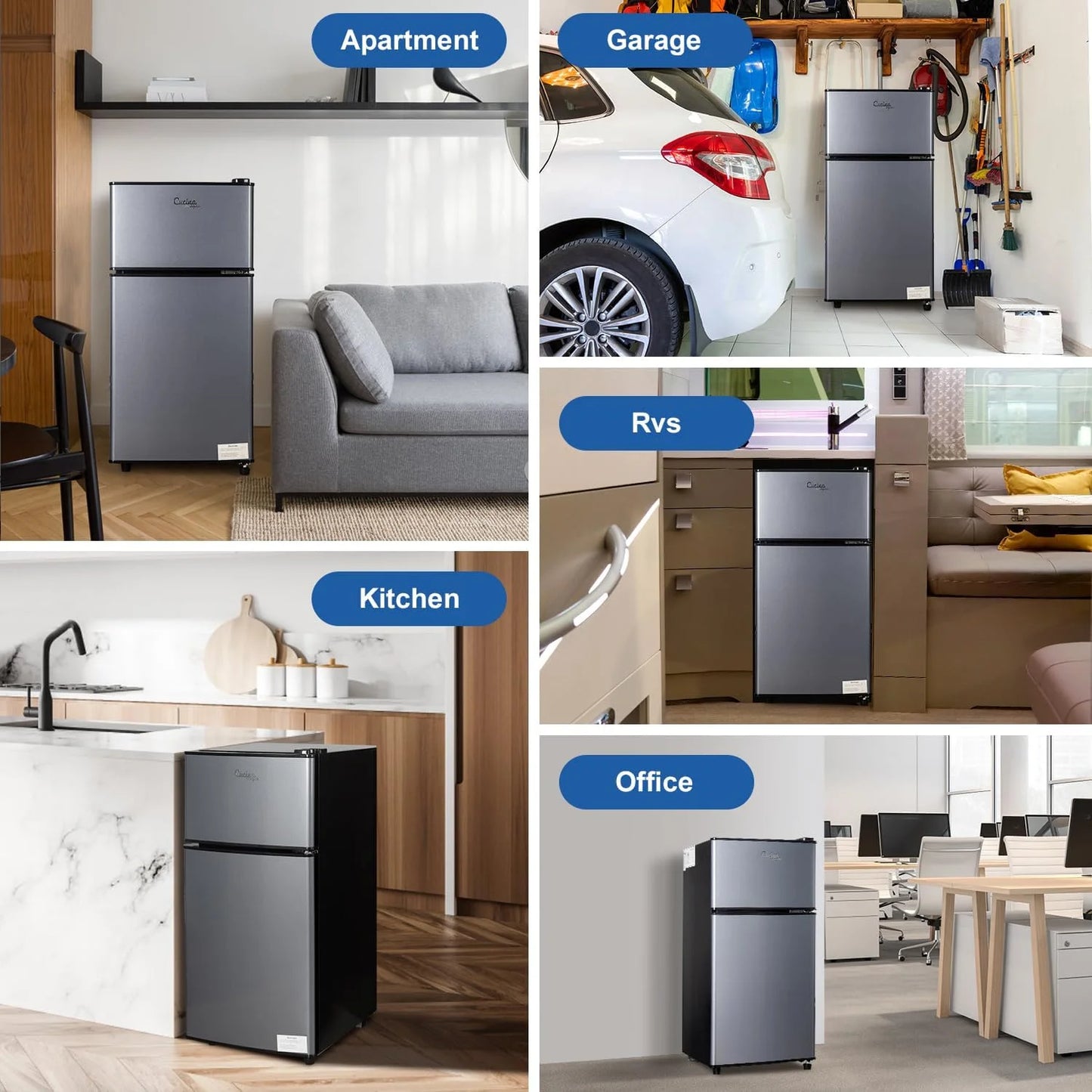 3.5 Cu.Ft Mini Fridge Freezer, 2 Door Small Refrigerator, 7 Level Adjustable Thermostat Freezer Fridge for Living Room, Kitchen and Apartment, Sivelr