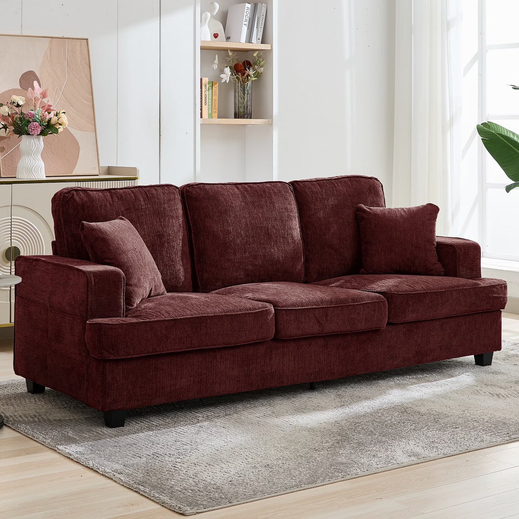 Korser 89" Chenille Sofa 3 Seater Couch with Extra Upholstered Deep Seats for Living Room,Removable Cover,Beige