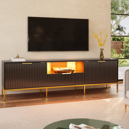 Bestier 55" LED TV Stand for TVs up to 60" Modern High Gloss Entertainment Center with Drawers Cabinets Fluted TV Console, White & Gold