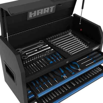 HART 36-Inch 5-Drawer Rolling Tool Cabinet with Wood Top, Locking Steel Garage Storage, Black