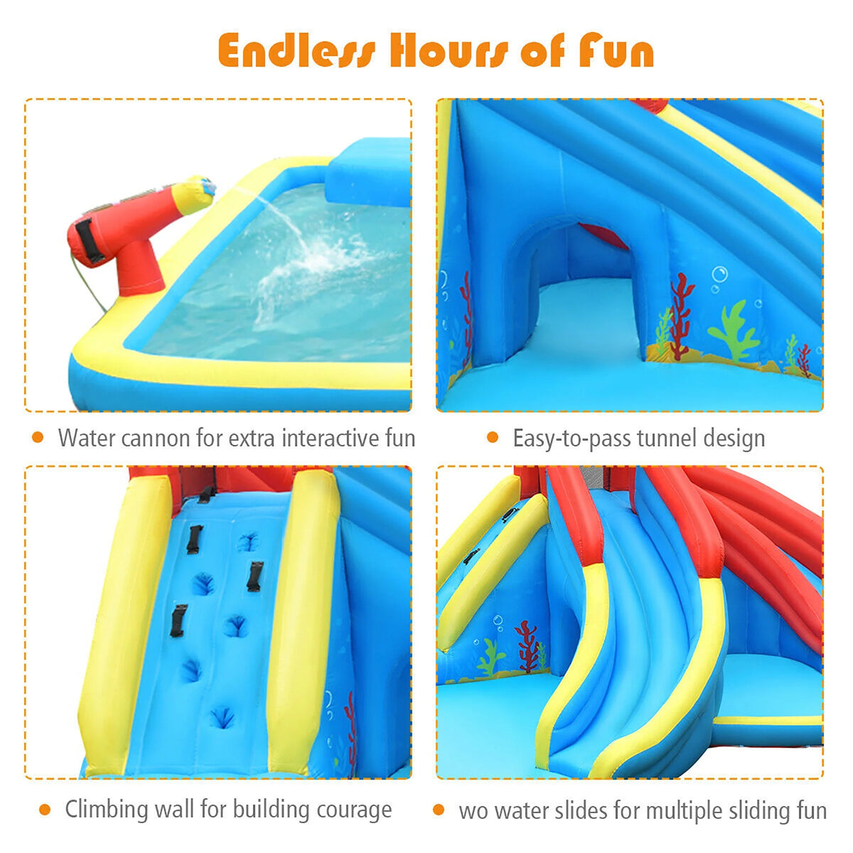 Costway Inflatable Water Slide Crab Dual Slide Bounce House Splash Pool with 950W Blower