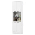 Costway 75" Tall Bathroom Storage Cabinet with 4 Doors & 2 Open Compartments Freestanding White
