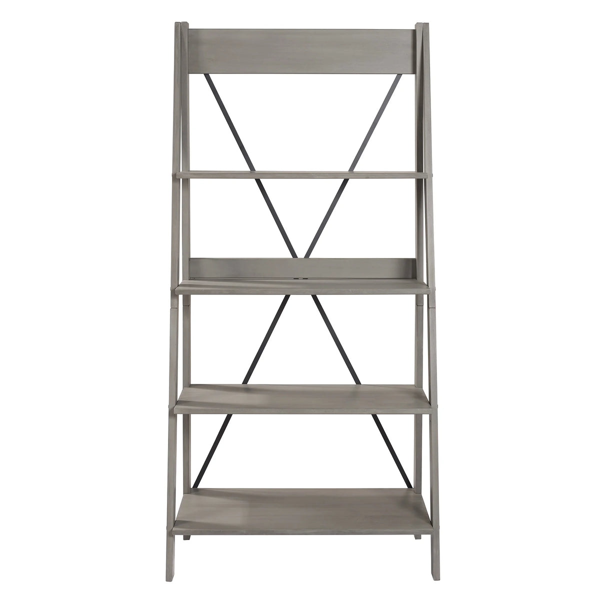 Walker Edison Solid Wood 4-Shelf Ladder Bookshelf, Brown