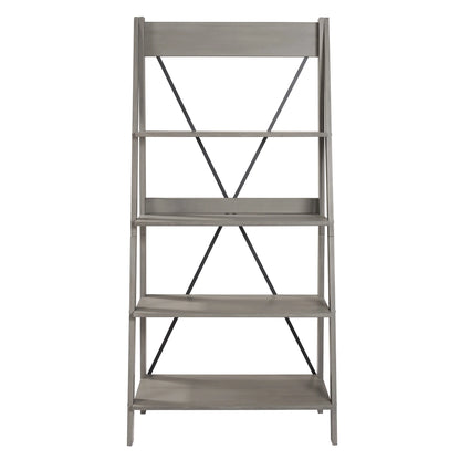 Walker Edison Solid Wood 4-Shelf Ladder Bookshelf, Brown