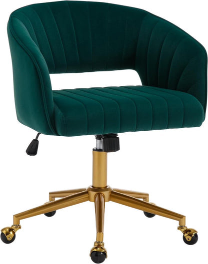Westice Home Office Desk Chairs, Velvet Task Chair, Height Adjustable Swivel Vanity Chair with Golden Base for Vanity Study, Living Room Computer Room, Beige