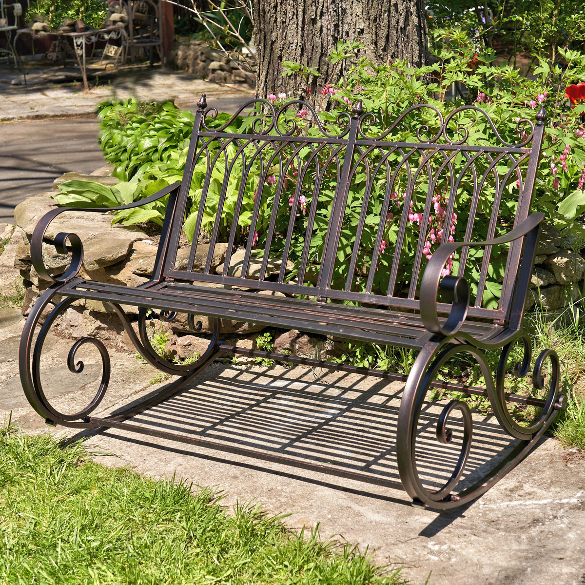 Outdoor Metal Rocking Arm Chair/Bench (Bench, Bronze)