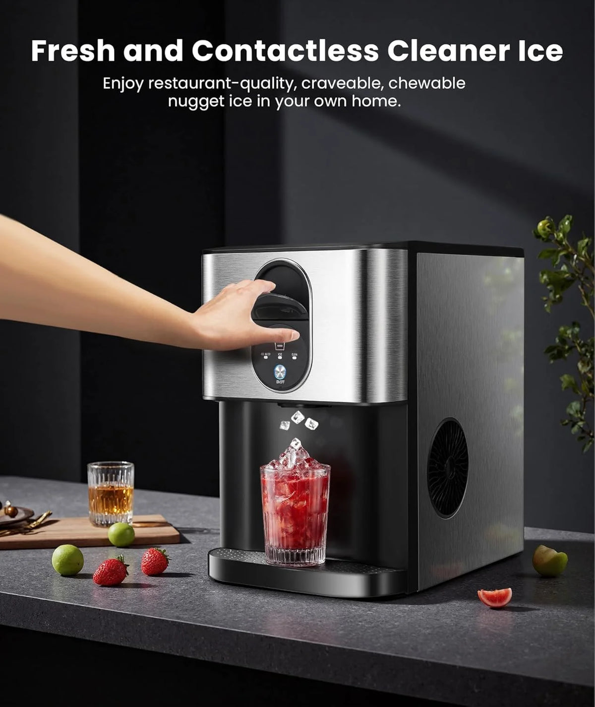 Moifoi Nugget Ice Maker,Culb in 6Mins, 44 lbs/24 H, Auto-Cleaning Portable Ice Machine with Basket & Scoop, Black
