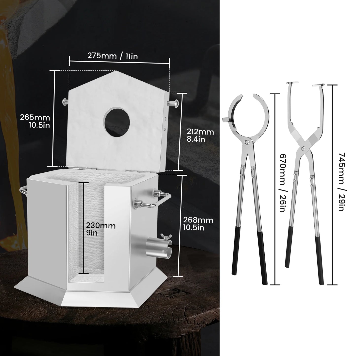 7KG Propane Melting Furnace Kit with Two Tongs and Crucible, All New Kiln Metal Foundry Furnace Smelting Gold Silver Copper Aluminum, Metal Recycle Home Smelting Casting Tool