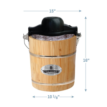 Elite Gourmet 4Qt. Old Fashioned Pine Bucket Electric/Manual Ice Cream Maker EIM402