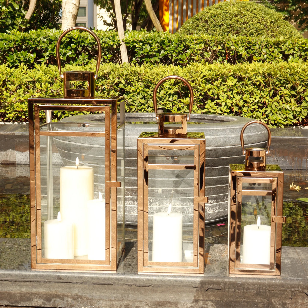 Stainless Steel Lantern Set of 3 12/15/19" Metal Lanterns with Tempered Glass for Parties & Events (Silver )