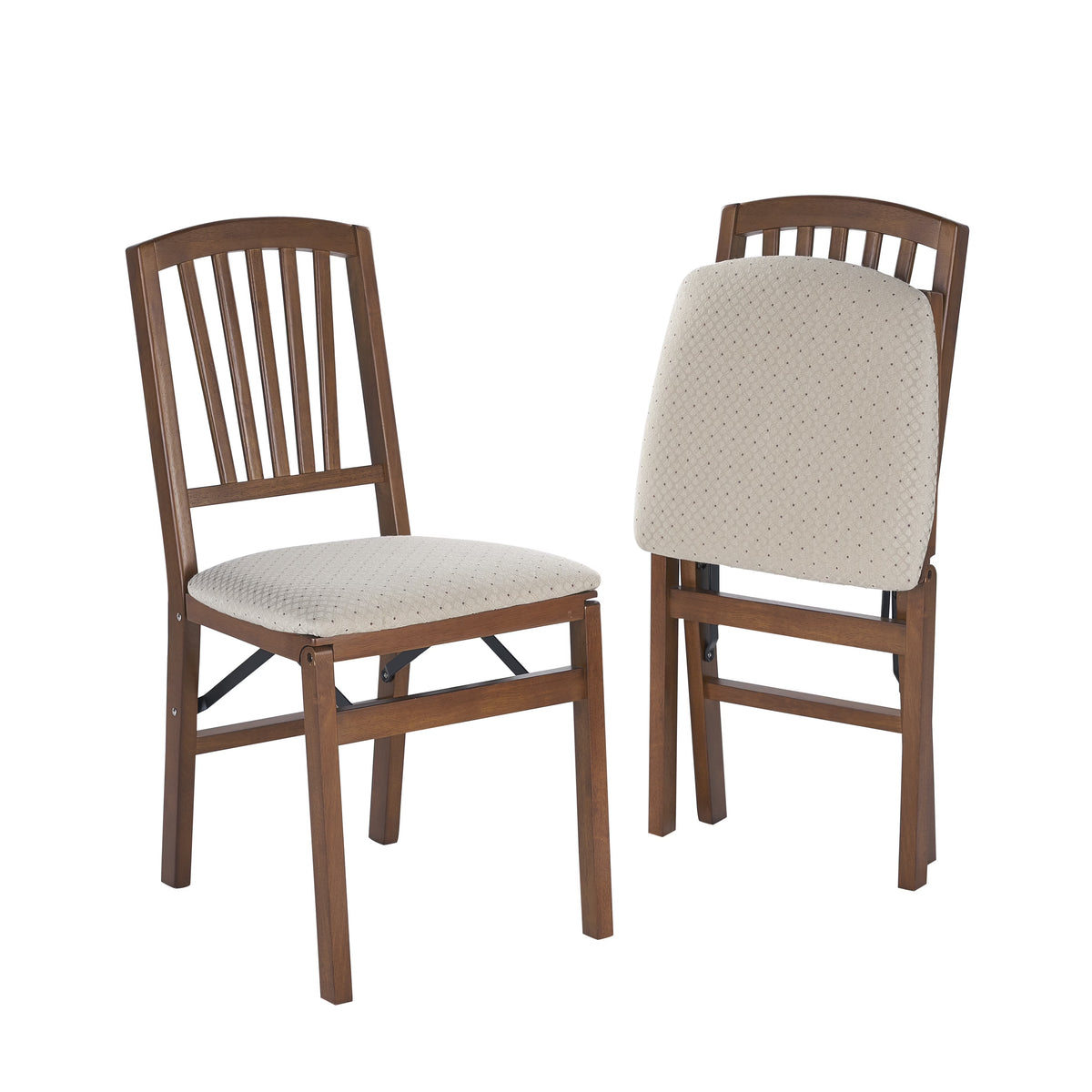 Mission Fusion Folding Chair (Set of 2)- Blush Fabric and Fruitwood
