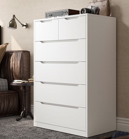 EnHomee White Dresser for Bedroom Wood 6 Drawer Modern Storage Cabinet for Bedroom Living Room Closet, 43.3"Hx 27.5"Lx 15.7"D