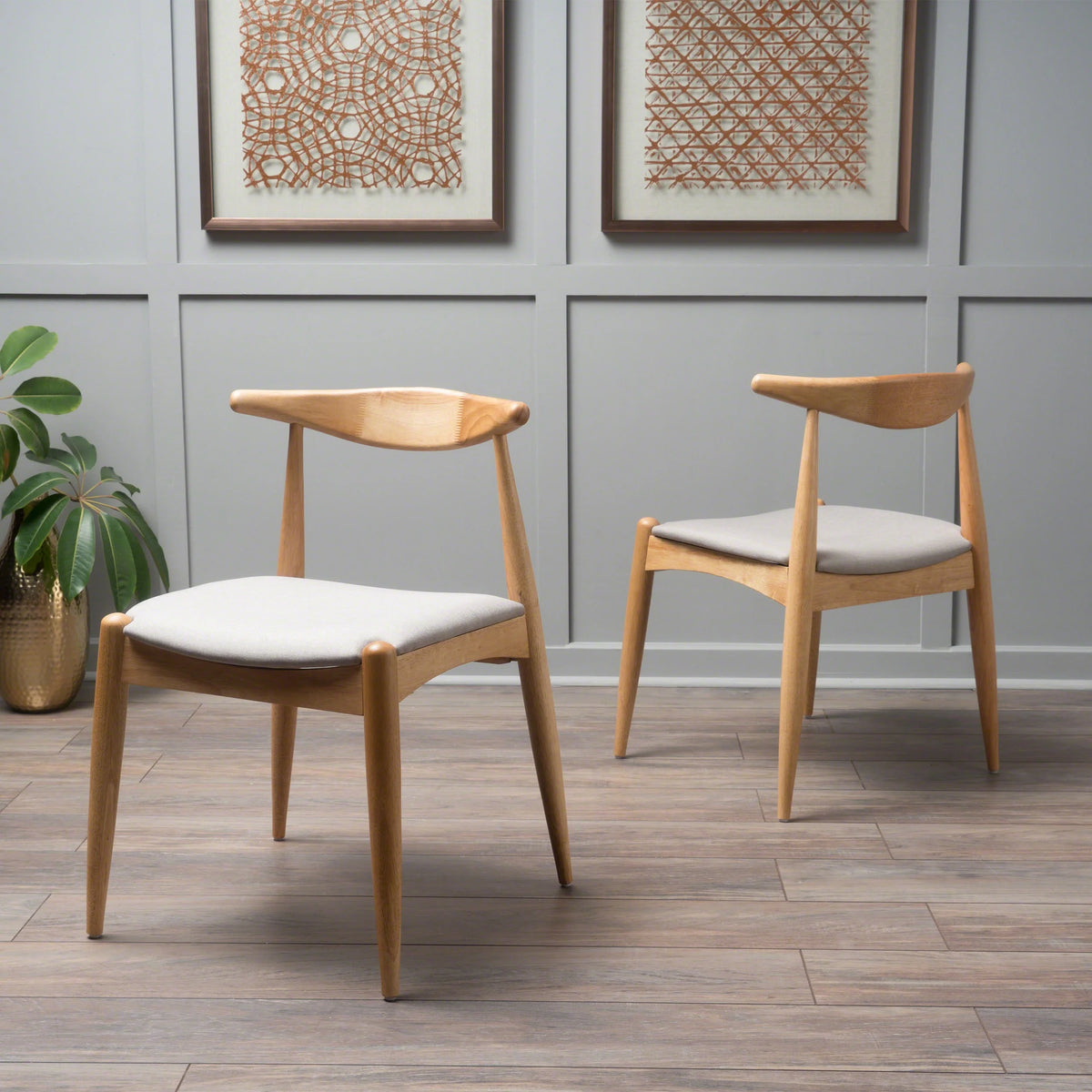 GDF Studio Virgil Mid Century Modern Fabric Upholstered Dining Chairs, Set of 2, Charcoal and Walnut