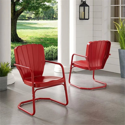 Crosley Ridgeland 2Pc Outdoor Metal Armchair Set - 2 Chairs-Color:Bright Red Gloss