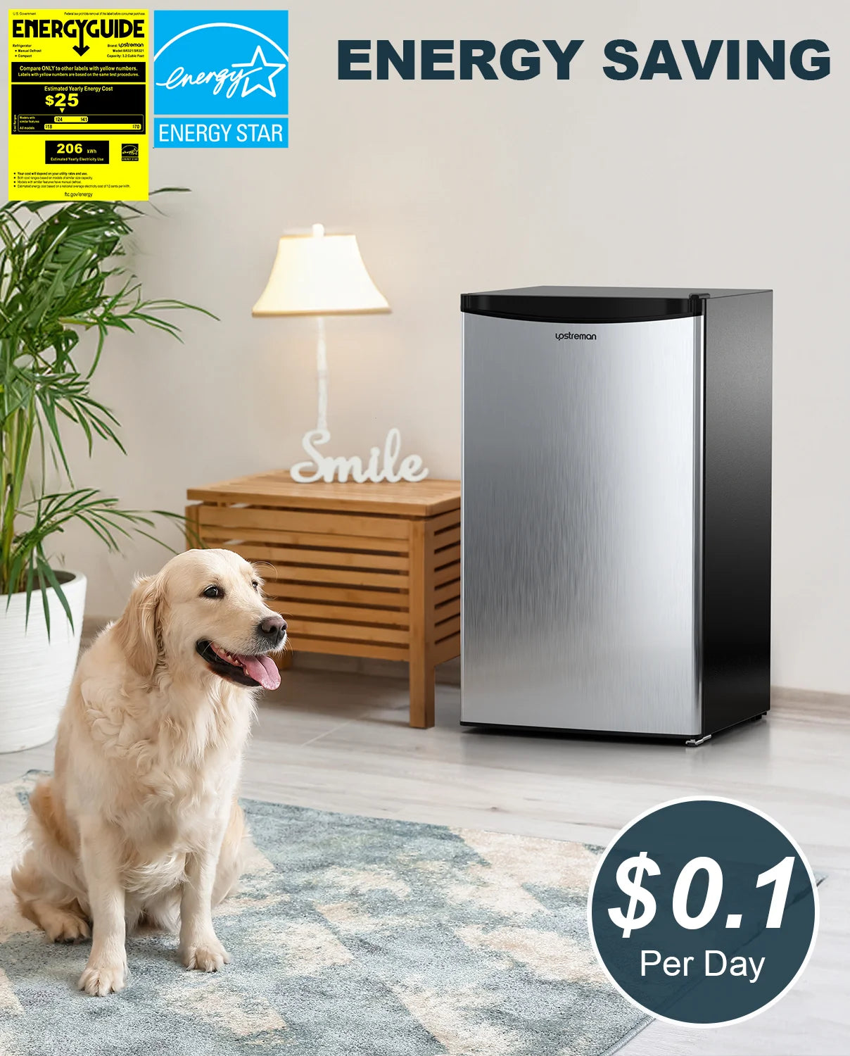 Upstreman 3.2 Cu.Ft. Mini Fridge with Freezer Single Door Small Refrigerator Adjustable Thermostat Compact Fridge with Reversible Door, Low Noise, BR321 Black