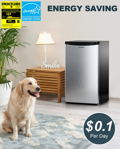 Upstreman 3.2 Cu.Ft. Mini Fridge with Freezer Single Door Small Refrigerator Adjustable Thermostat Compact Fridge with Reversible Door, Low Noise, BR321 Black