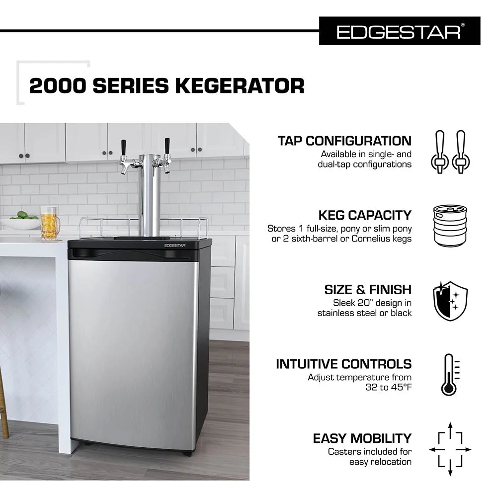 Edgestar Kc2000twin 20" Wide Dual Tap Kegerator For Full Size Kegs - Black