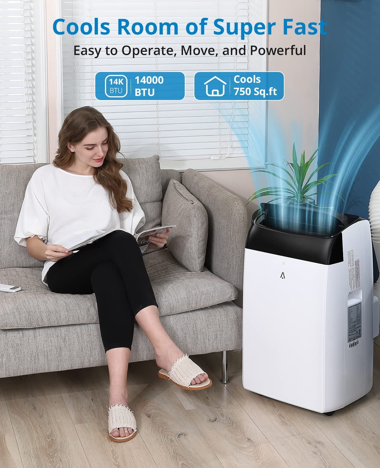 2025 New 14000 BTU Portable Air Conditioner Cools up to 750 Sq.Ft, 3-in-1 Quiet Portable AC Unit with Remote Control & Installation Kits for Large Room, 3 Speed, Auto Swing, 24H Timer